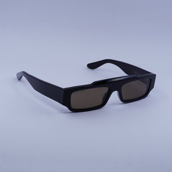 Gucci GG1592S 005 Sunglasses Black Rectangle Frame, Brown Polarized Lenses - Picture 1 of 10